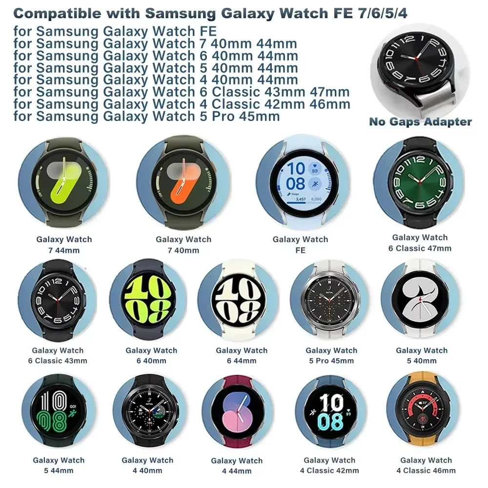 A Pair 20mm 22mm No Gaps Connector for Samsung Galaxy Watch 7 6 5 4 40/44mm Stainless Steel Adapter for 5Pro 6/4 Classic 43/47mm