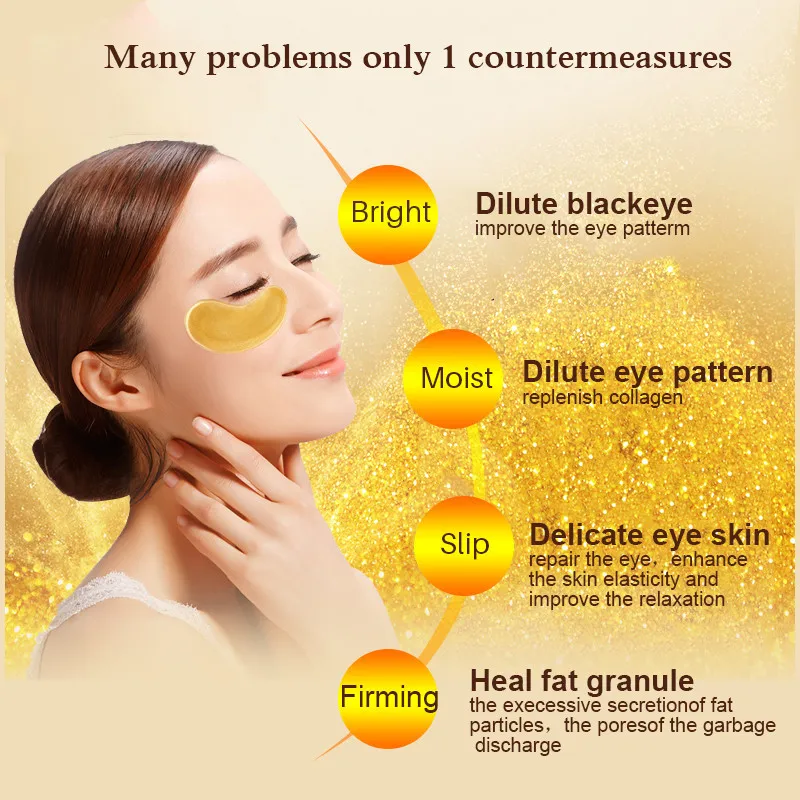 10/20pcs Golden Crystal Collagen Eye Mask Anti Dark Circle Anti-Aging Moisturizing Pink Lip Mask Eyes Lips Travel Size Skin Care