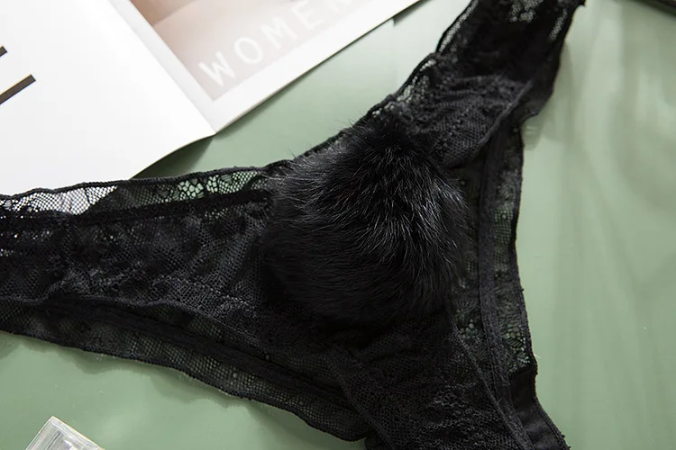 Women Lace Mesh Cotton Thongs Panties Sexy Rabbit Tail Waist Female Underpants Pantys Lingerie Vintage Lingerie for Women