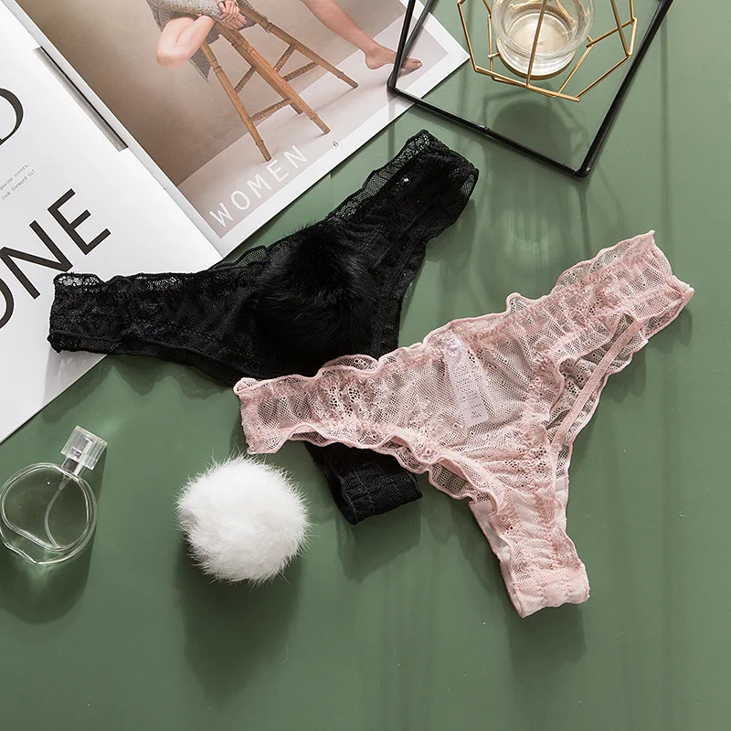 Women Lace Mesh Cotton Thongs Panties Sexy Rabbit Tail Waist Female Underpants Pantys Lingerie Vintage Lingerie for Women