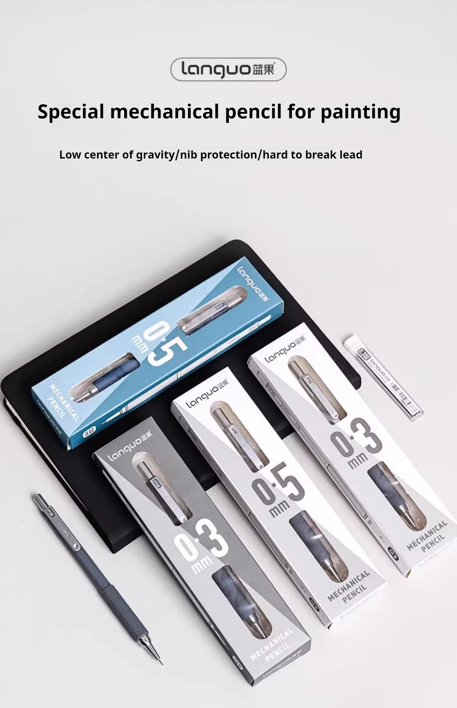0.3 0.5 0.7 mm Mechanical Pencil Set Art Sketch Retractable Nib Low Gravity Automatic Pencil School Writing Pencil Stationery