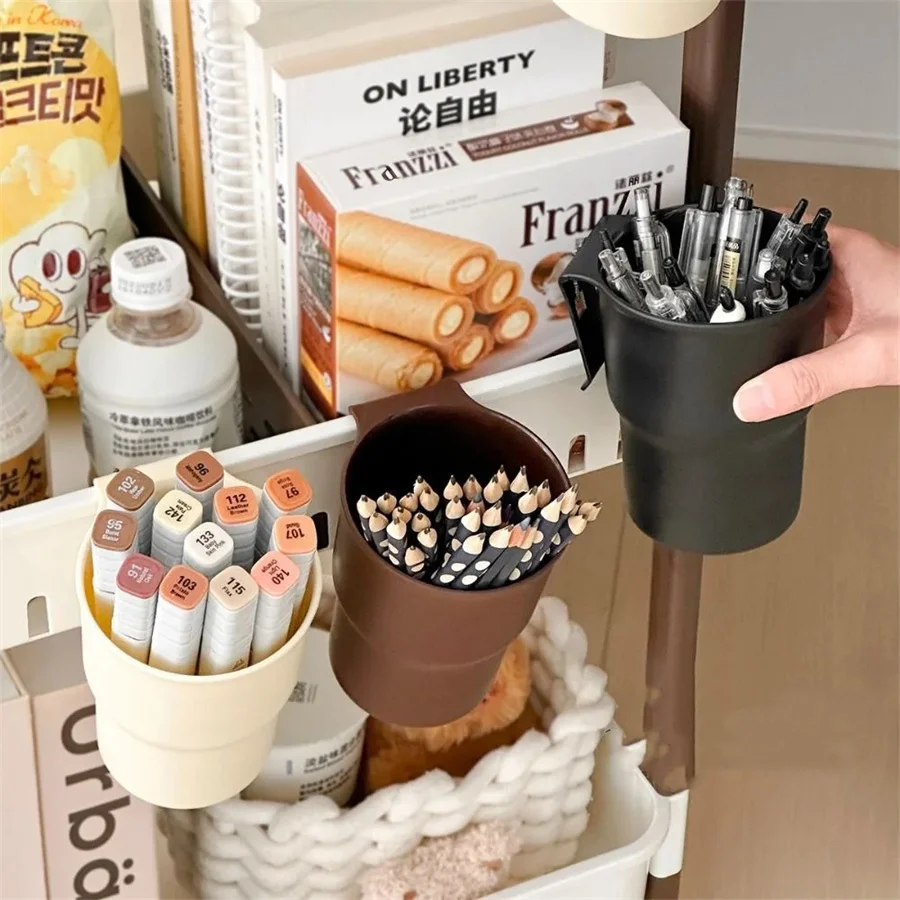 Plastic Hanging Pen Pencil Holder Portable Stationery Organizer Large Capacity Storage Box Multifunctional Cup Holder