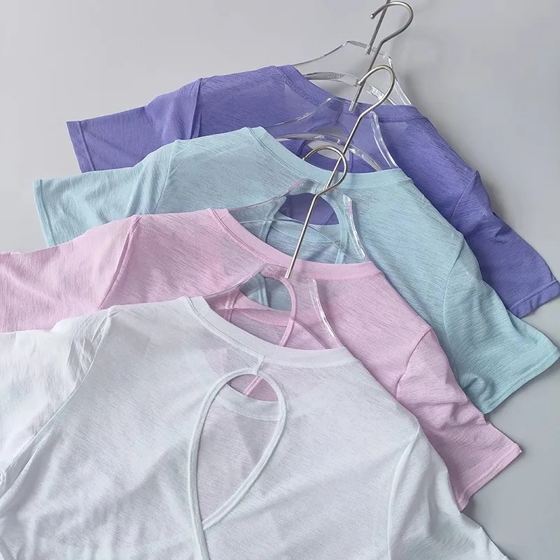 Women's Tight Sports T-shirt Quick Dry Short Sleeve Yoga T-shirt Pilates Fitting Fitness Back Hollow Out Running T-shirt