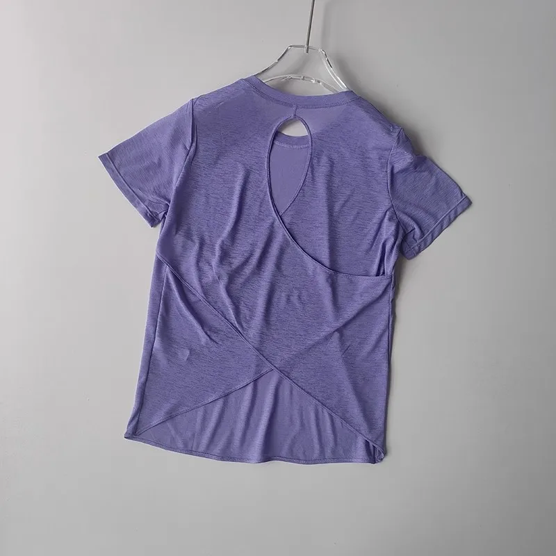 Women's Tight Sports T-shirt Quick Dry Short Sleeve Yoga T-shirt Pilates Fitting Fitness Back Hollow Out Running T-shirt