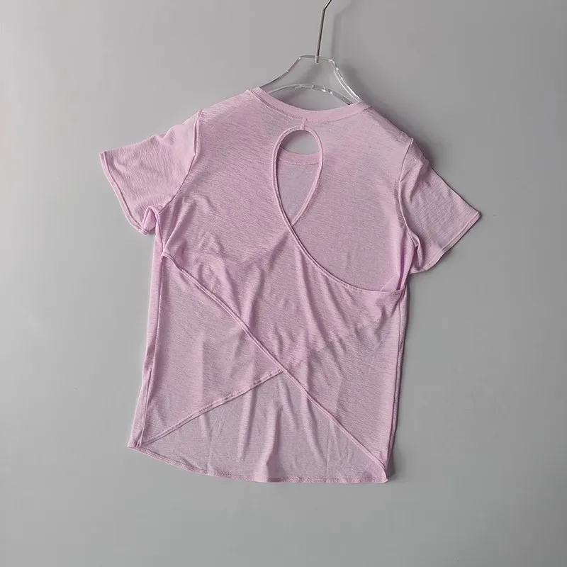 Women's Tight Sports T-shirt Quick Dry Short Sleeve Yoga T-shirt Pilates Fitting Fitness Back Hollow Out Running T-shirt