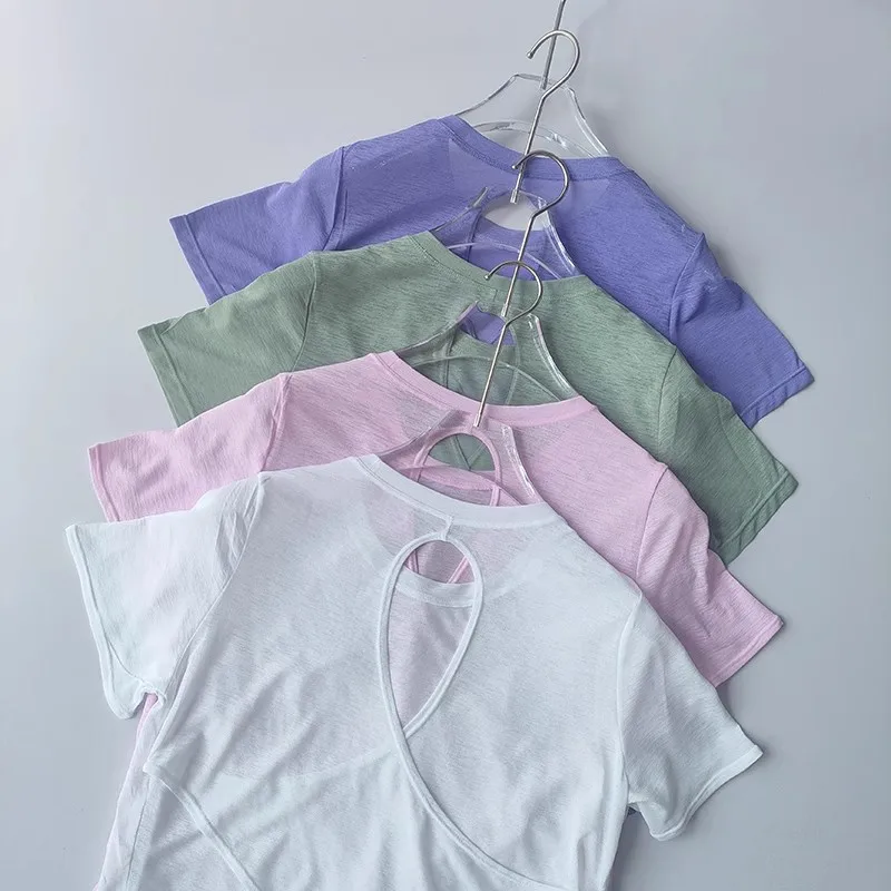 Women's Tight Sports T-shirt Quick Dry Short Sleeve Yoga T-shirt Pilates Fitting Fitness Back Hollow Out Running T-shirt
