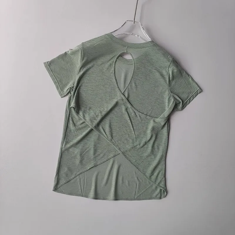 Women's Tight Sports T-shirt Quick Dry Short Sleeve Yoga T-shirt Pilates Fitting Fitness Back Hollow Out Running T-shirt