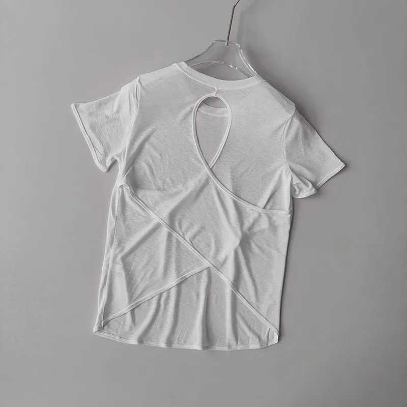 Women's Tight Sports T-shirt Quick Dry Short Sleeve Yoga T-shirt Pilates Fitting Fitness Back Hollow Out Running T-shirt