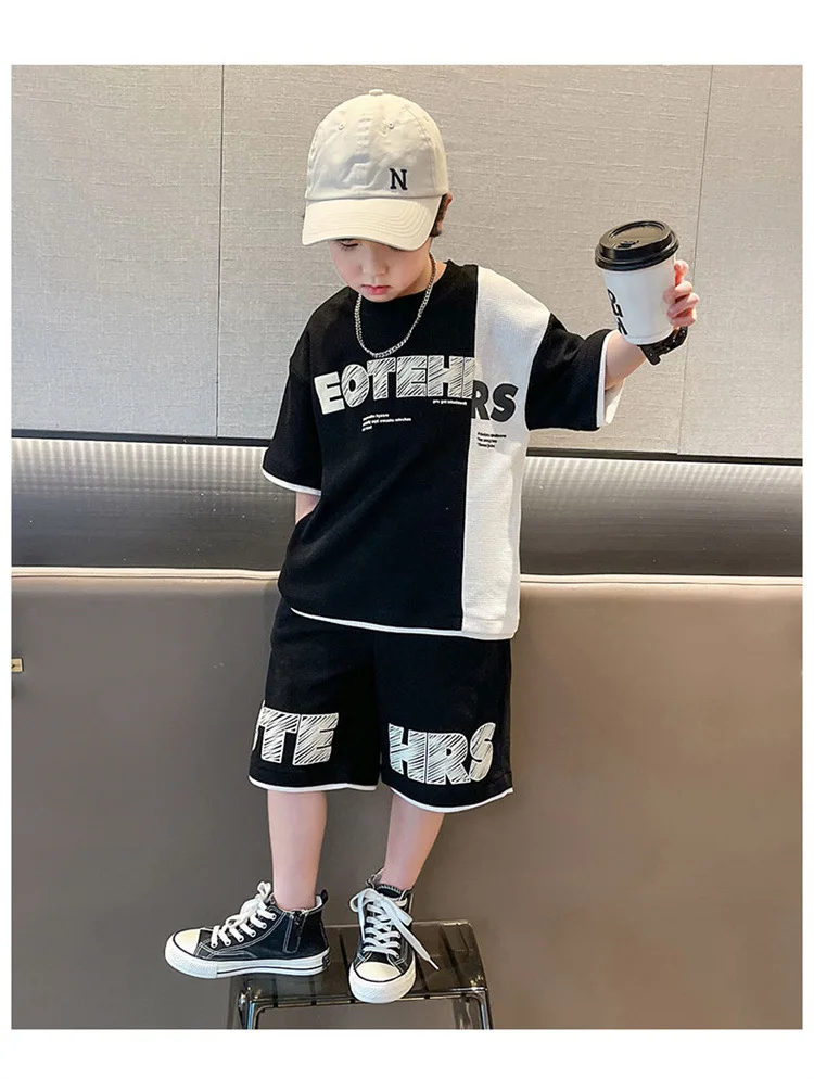 4 5 6 8 10 12 14 Years Summer Boys Clothing Sets New Fashion Letter Top + Shorts 2Pcs Kids Tracksuit Birthday Gifts Kids Clothes