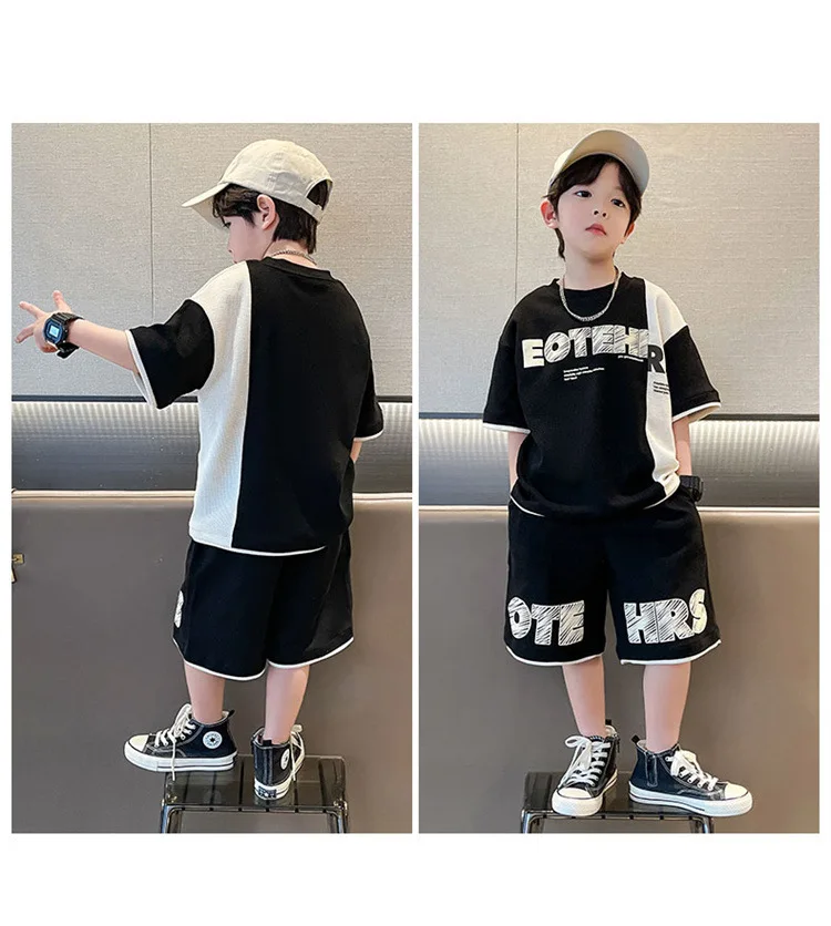 4 5 6 8 10 12 14 Years Summer Boys Clothing Sets New Fashion Letter Top + Shorts 2Pcs Kids Tracksuit Birthday Gifts Kids Clothes