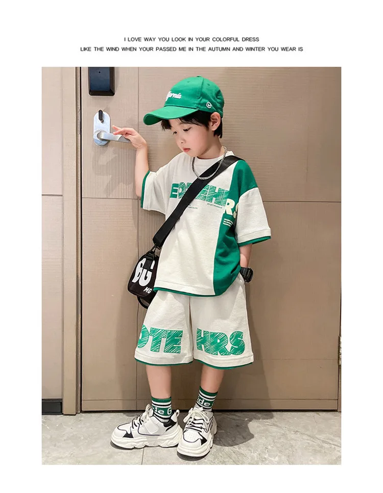 4 5 6 8 10 12 14 Years Summer Boys Clothing Sets New Fashion Letter Top + Shorts 2Pcs Kids Tracksuit Birthday Gifts Kids Clothes