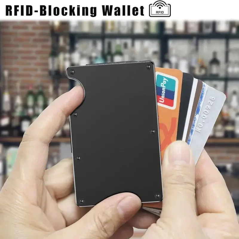 New Slim Fashion RFID Protection Card Holder Men Women Aluminum Wallet Elasticity Back Pouch ID Credit Case Unisex Travel Purse