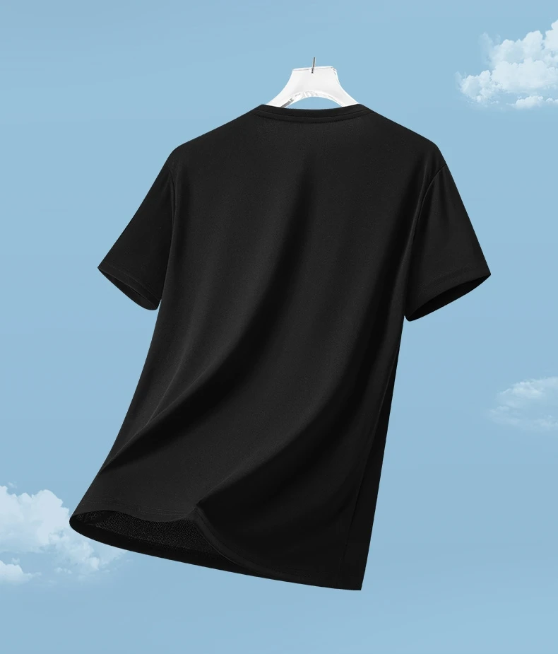 Men's Summer Ice Silk Quick Dry Round Neck Short Sleeve T-Shirt Fashionable Striped Casual Outdoor Sports Running Top