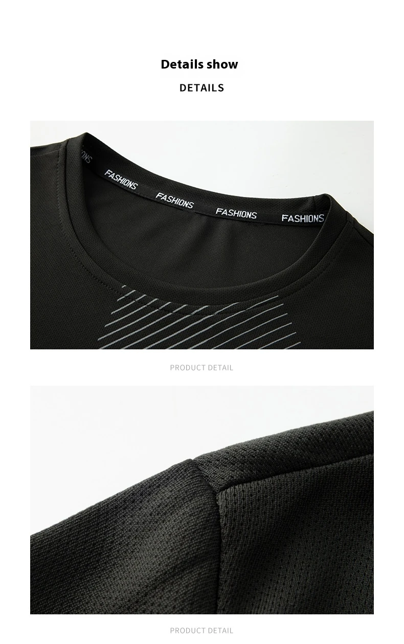 Men's Summer Ice Silk Quick Dry Round Neck Short Sleeve T-Shirt Fashionable Striped Casual Outdoor Sports Running Top