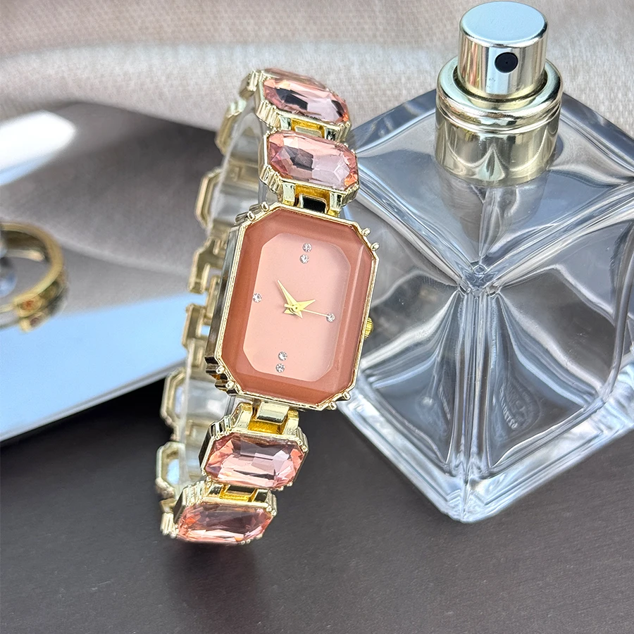 women's large section rhinestone chain rectangular color case rhinestone dial fashion European and American style ladies watch