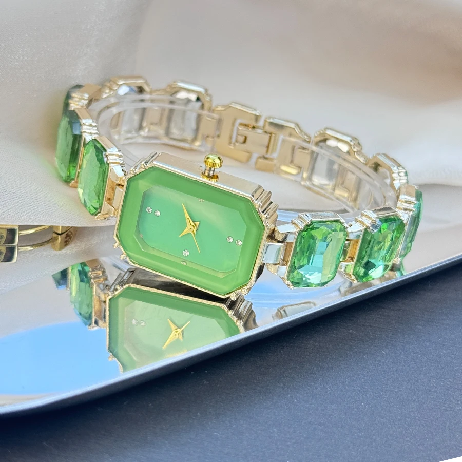 women's large section rhinestone chain rectangular color case rhinestone dial fashion European and American style ladies watch