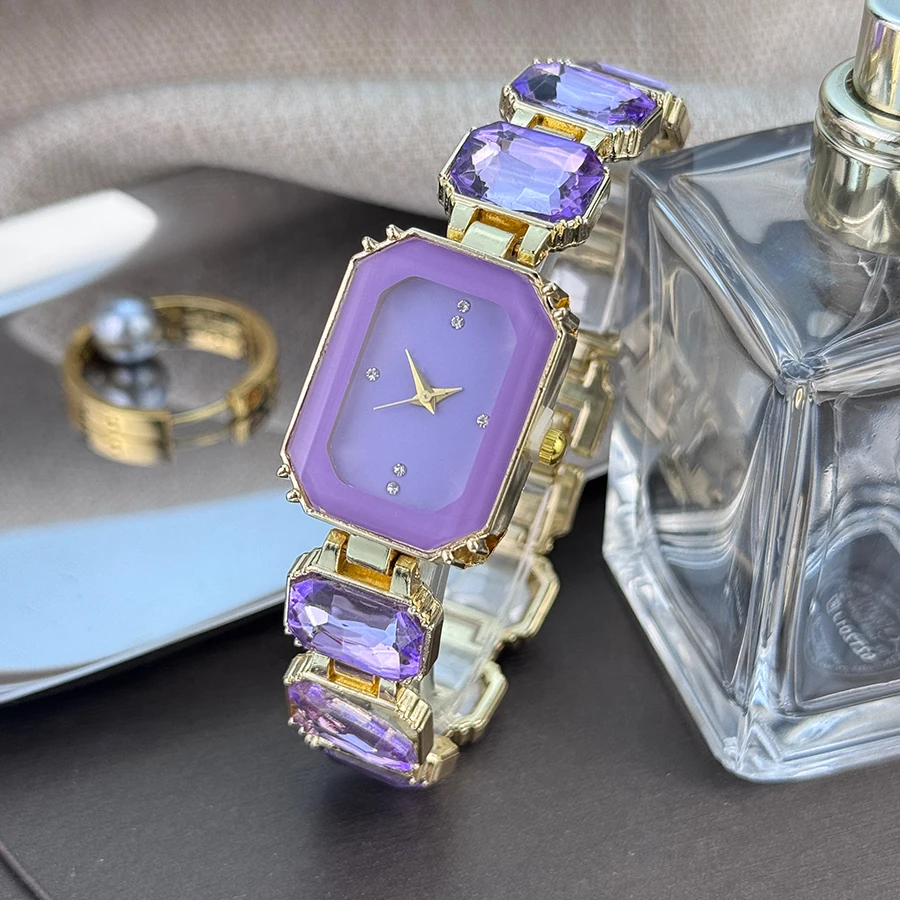 women's large section rhinestone chain rectangular color case rhinestone dial fashion European and American style ladies watch