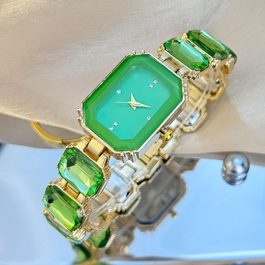 women's large section rhinestone chain rectangular color case rhinestone dial fashion European and American style ladies watch