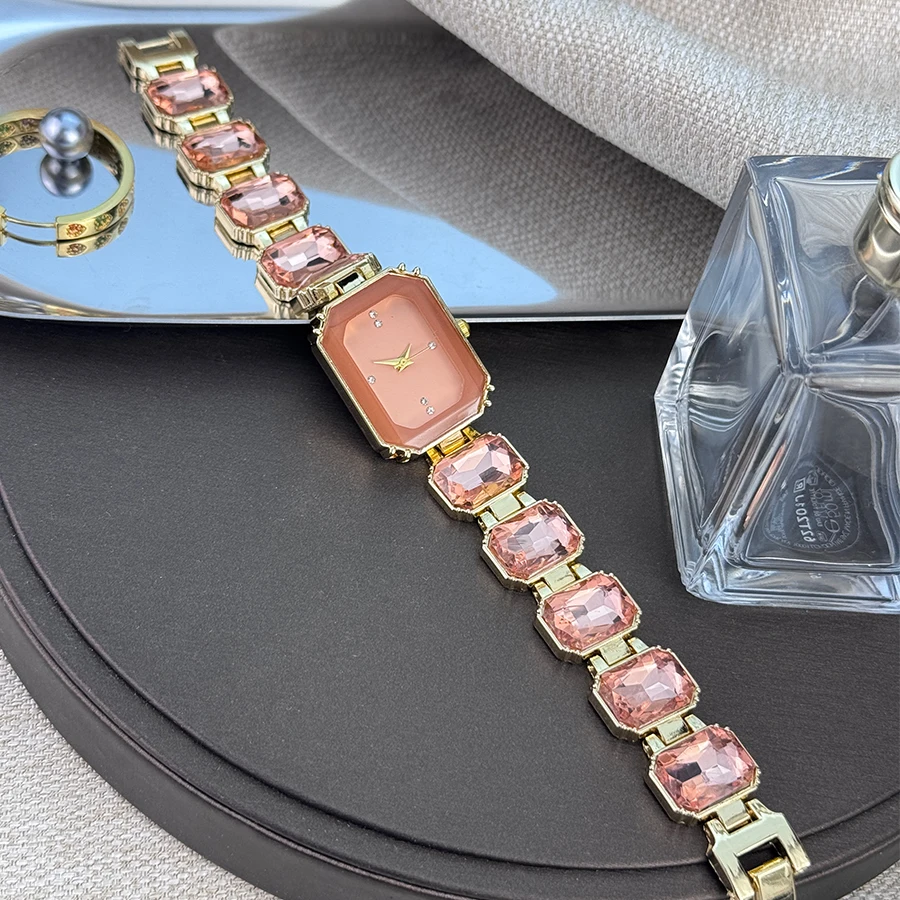 women's large section rhinestone chain rectangular color case rhinestone dial fashion European and American style ladies watch