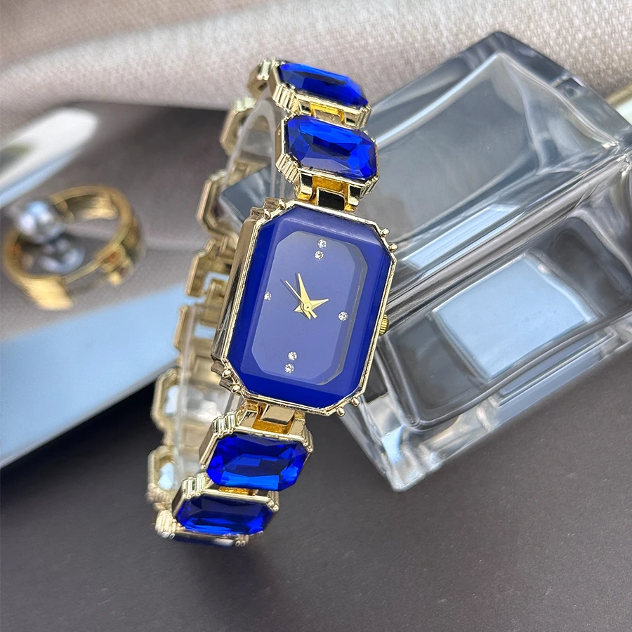 women's large section rhinestone chain rectangular color case rhinestone dial fashion European and American style ladies watch