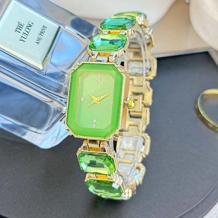 women's large section rhinestone chain rectangular color case rhinestone dial fashion European and American style ladies watch