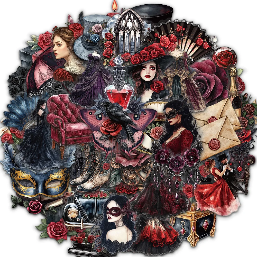 50PCS Masked Ball Graffiti Stickers Scrapbooking Collage Material Decoration Dance Party Guitar Mobile DIY Waterproof Stickers
