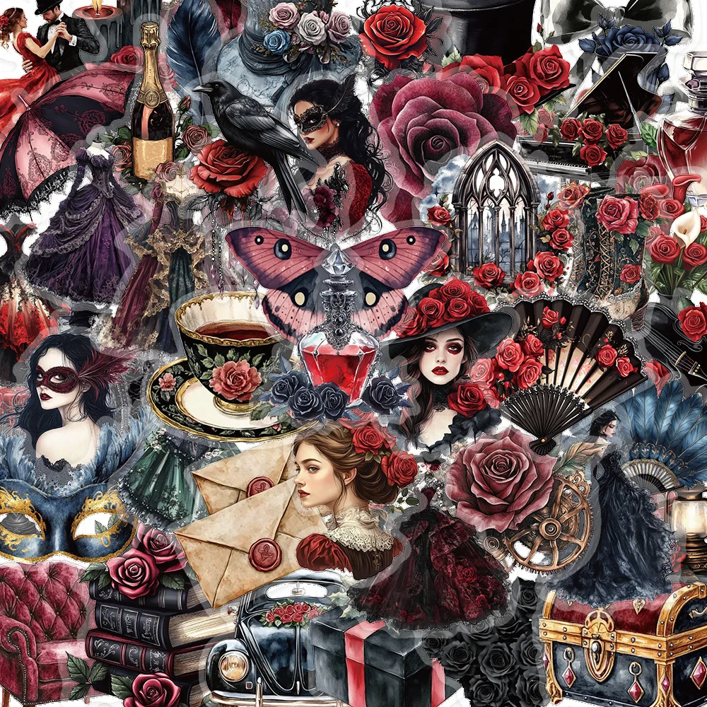 50PCS Masked Ball Graffiti Stickers Scrapbooking Collage Material Decoration Dance Party Guitar Mobile DIY Waterproof Stickers