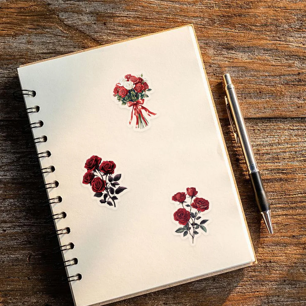 50PCS Retro Red Rose Graffiti Stickers for Mobile Laptop Water Cup Plate Scrapbook Personalized Decorative Stickers