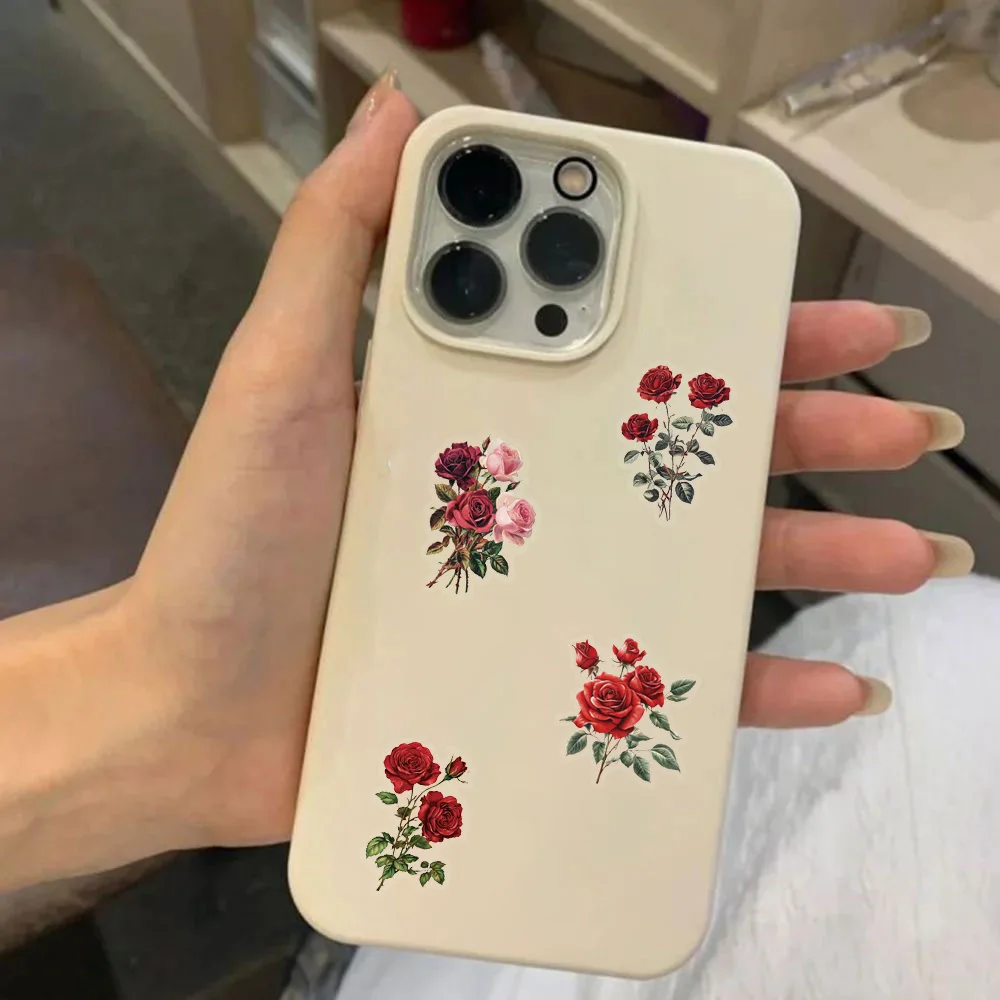 50PCS Retro Red Rose Graffiti Stickers for Mobile Laptop Water Cup Plate Scrapbook Personalized Decorative Stickers