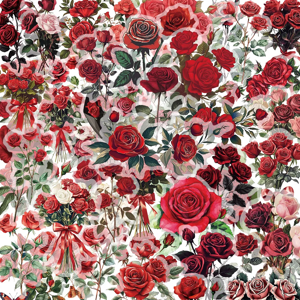 50PCS Retro Red Rose Graffiti Stickers for Mobile Laptop Water Cup Plate Scrapbook Personalized Decorative Stickers