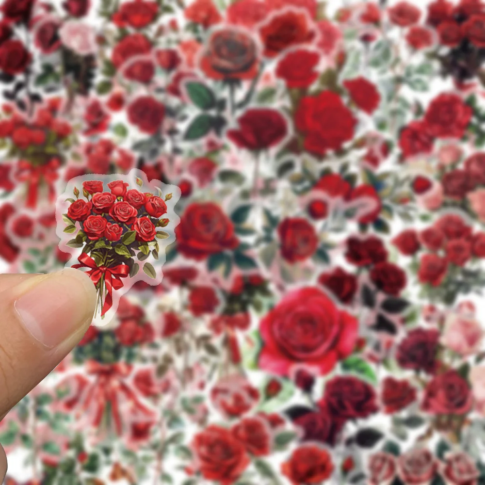 50PCS Retro Red Rose Graffiti Stickers for Mobile Laptop Water Cup Plate Scrapbook Personalized Decorative Stickers