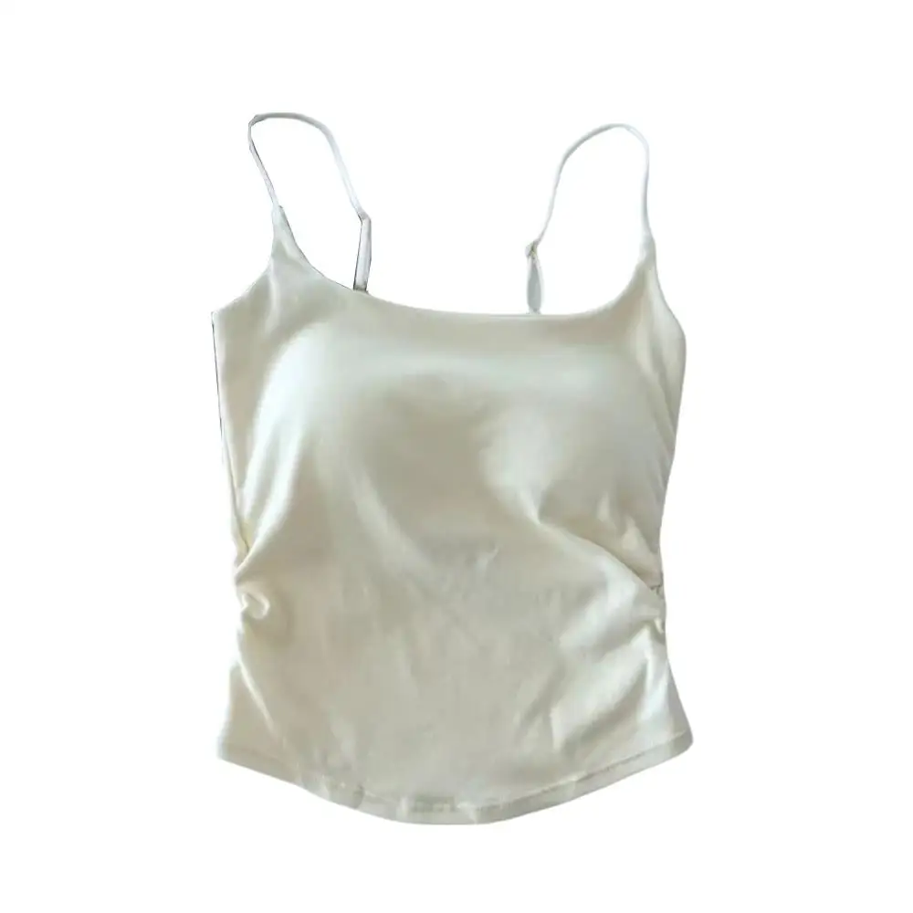 New Women Tank Tops Summer Solid Color Built-In Bra Camisole Casual Slim Sleeveless Folds Tank Tops Women Basic Sports Vest
