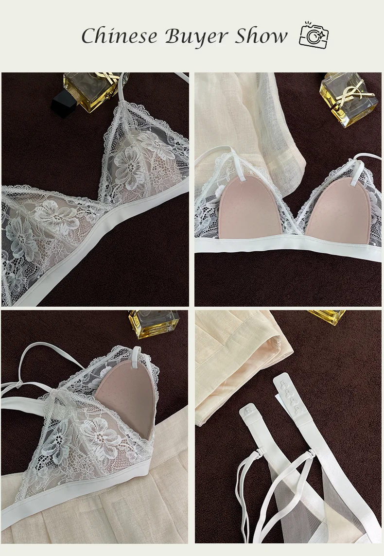 SUJIIN Summer Sexy Lingeries Women Lace Deep V Thin Backless Bra Lady French Plunge Breathable Triangle Cup Bras Female MX315