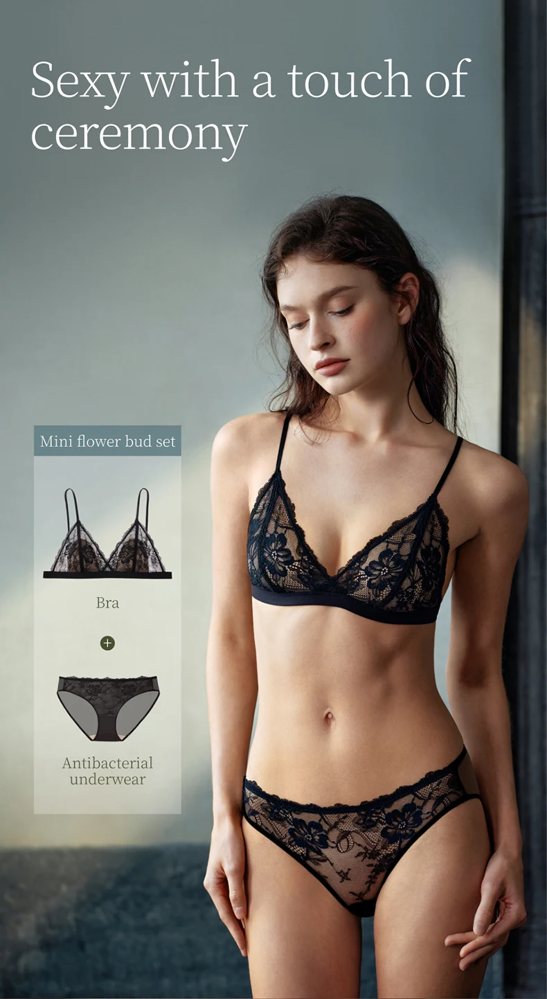 SUJIIN Summer Sexy Lingeries Women Lace Deep V Thin Backless Bra Lady French Plunge Breathable Triangle Cup Bras Female MX315