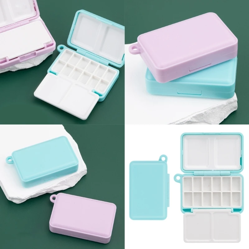 Portable Travel Watercolor Plastic Painting Box with Palette Half Pan Mini Paint Storage Case for Art Supplies