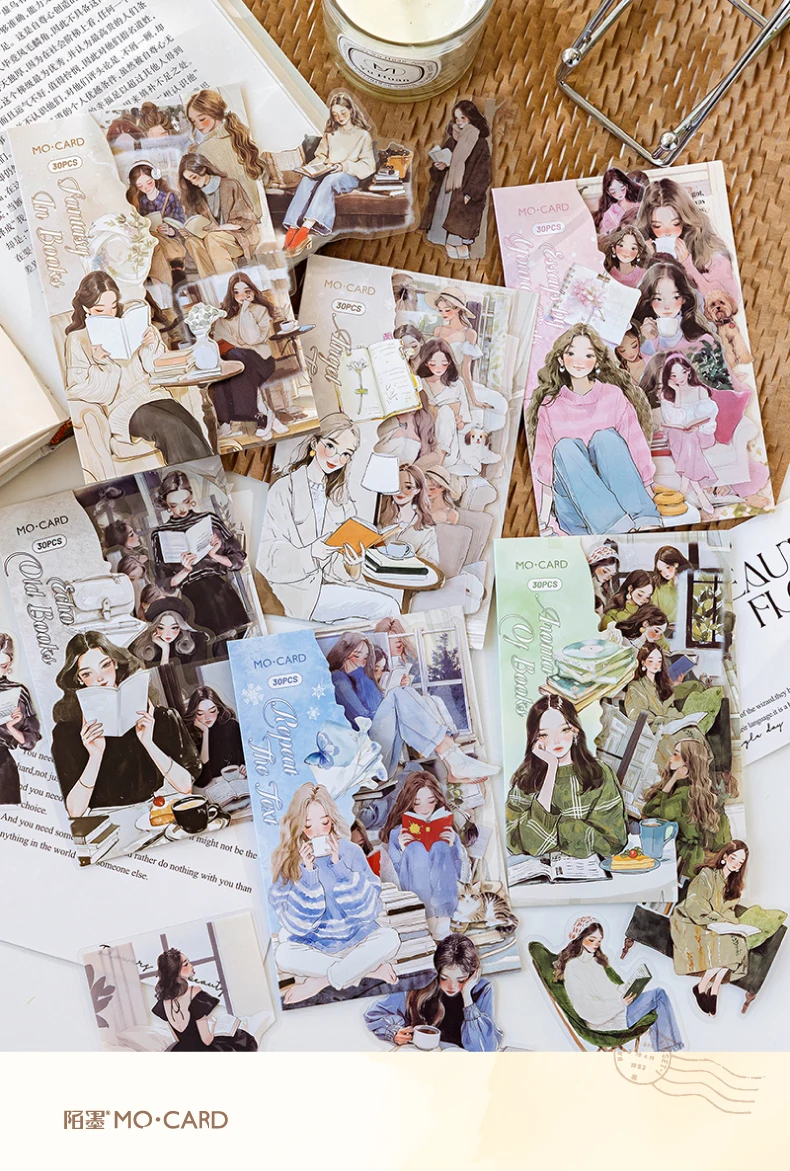 30pcs/pack artistic girl creative character PET sticker bag Collage Junk Journal DIY scrapbook aesthetic stationery supplies