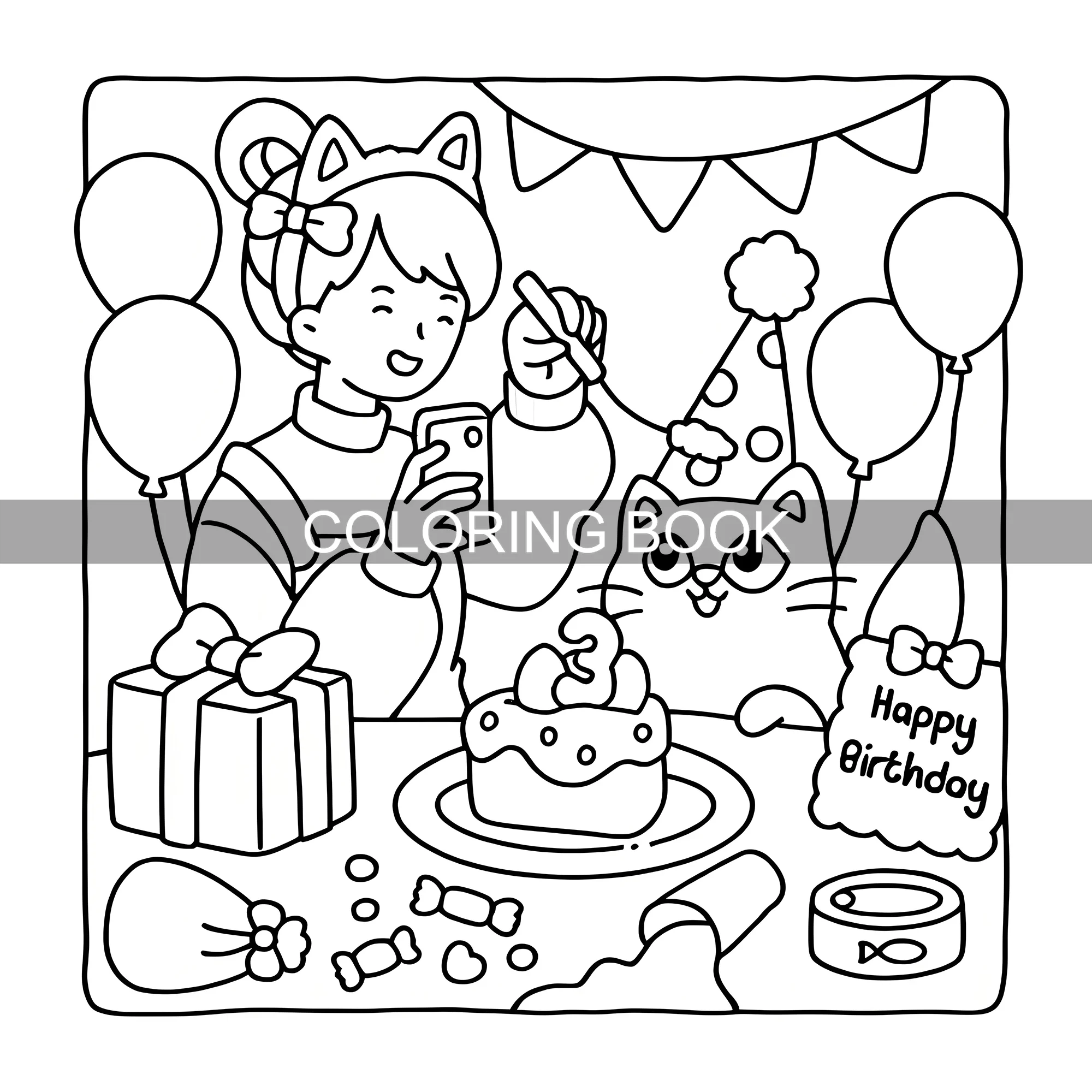 Coloring Book for Relaxation: 24-Page Picture Book of Adorable Cats and Heartwarming Family Life - Perfect Easter