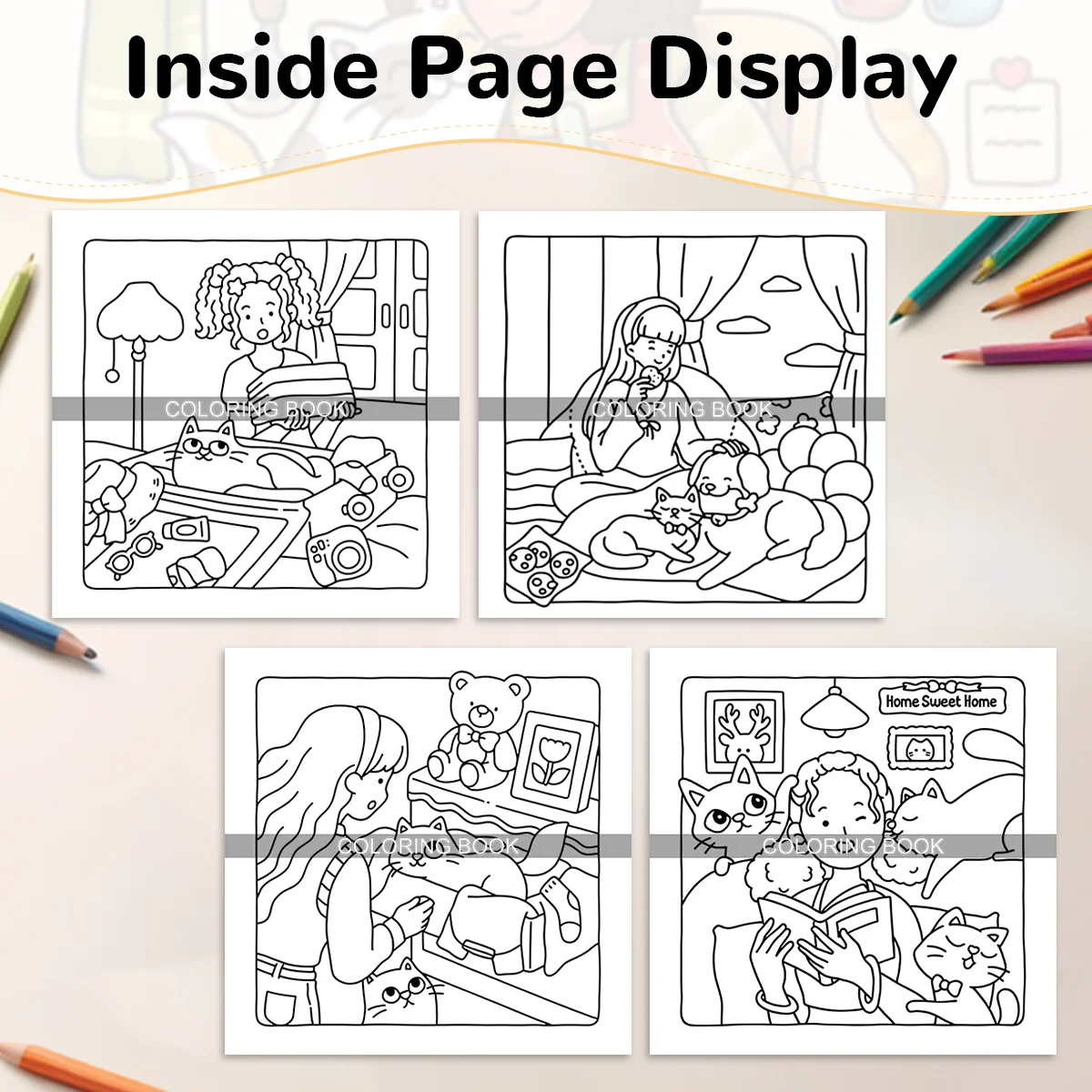 Coloring Book for Relaxation: 24-Page Picture Book of Adorable Cats and Heartwarming Family Life - Perfect Easter
