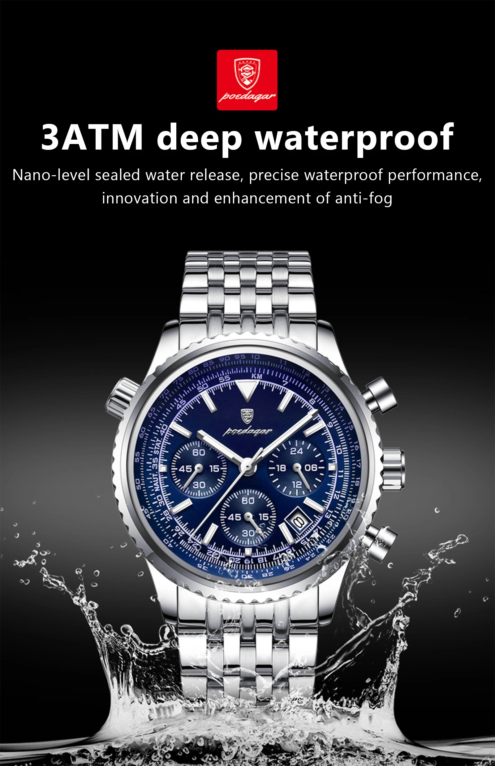 POEDAGAR Fashion Military Men's Watches Waterproof Luminous Date Chronograph Man Watch Stainless Steel Luxury Quartz Male Clock