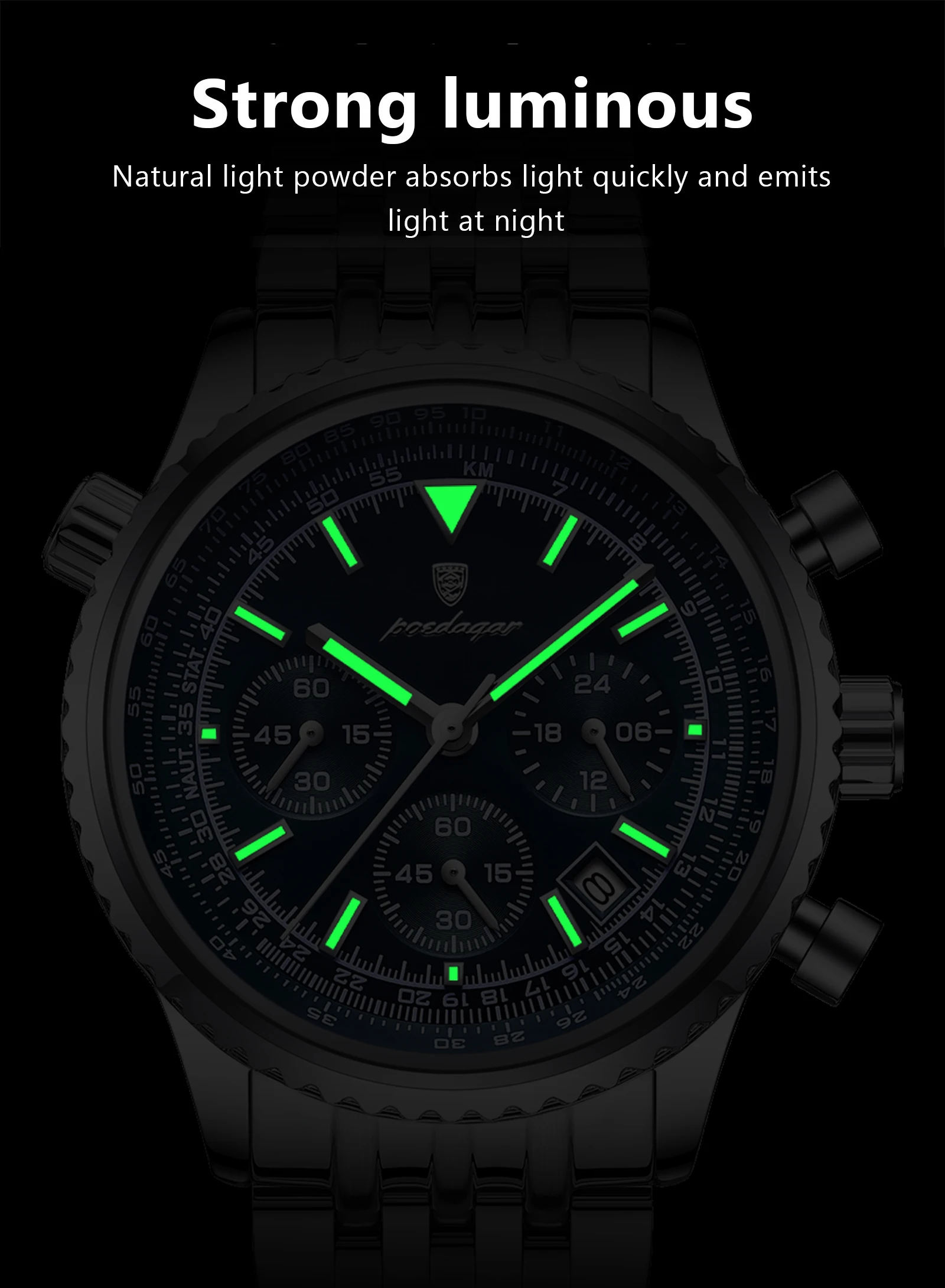 POEDAGAR Fashion Military Men's Watches Waterproof Luminous Date Chronograph Man Watch Stainless Steel Luxury Quartz Male Clock