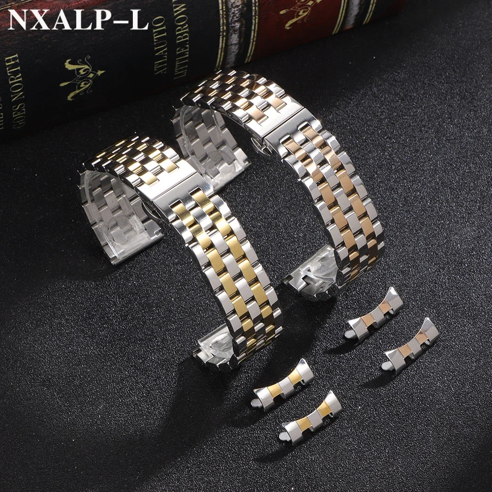 Solid Stainless Steel Strap 18mm 20mm 22mm Watch Band Curved/Flat End Wristband for Tissot for Longines for Seiko for Citizen