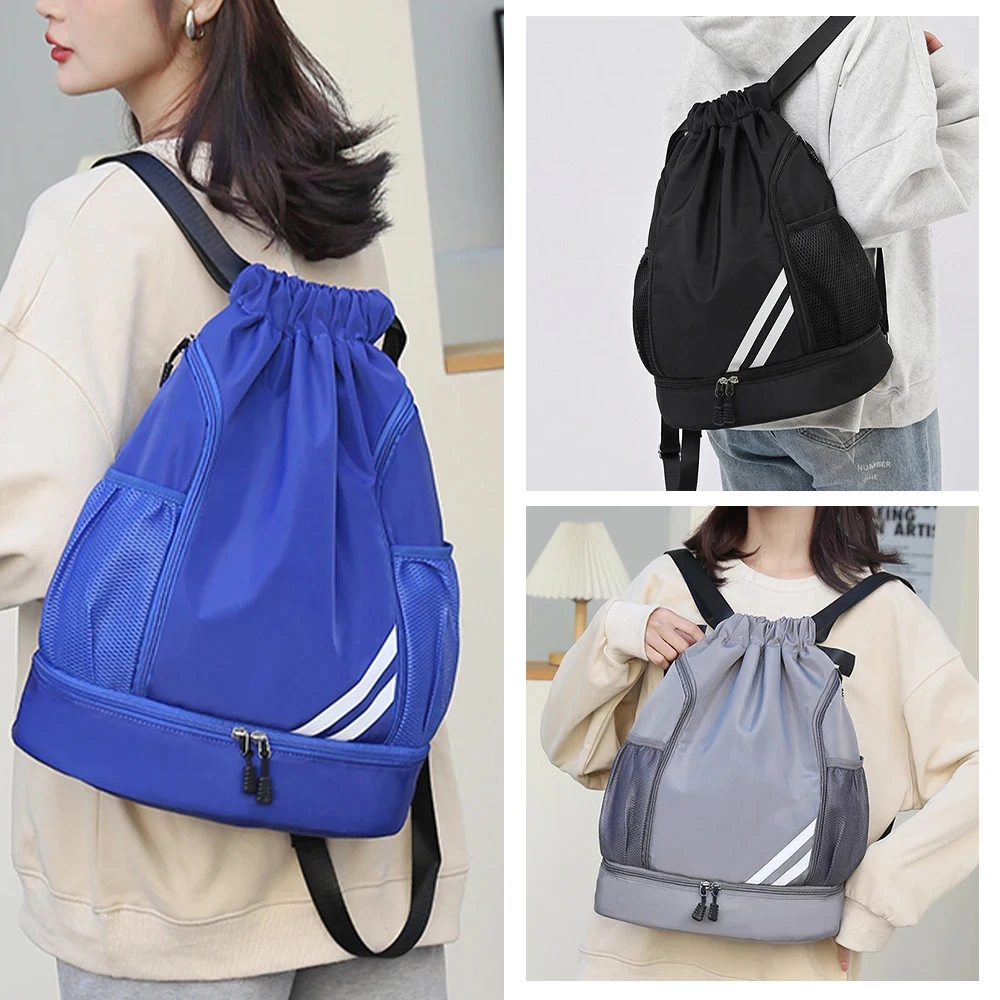 Sports Drawstring Backpack-String Swim Gym Bag with Shoes Compartment and Wet Proof Pocket for Women&Men for Soccer Basketball