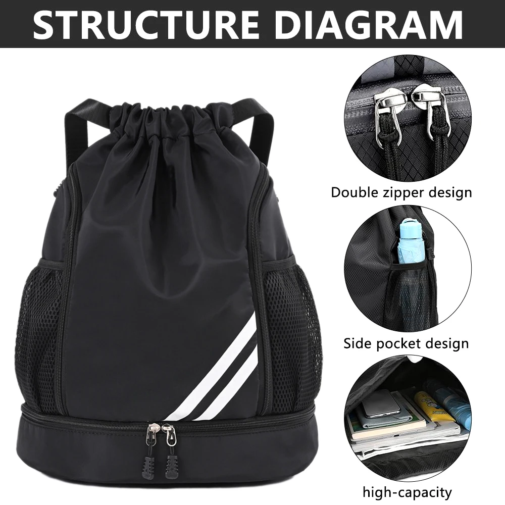 Sports Drawstring Backpack-String Swim Gym Bag with Shoes Compartment and Wet Proof Pocket for Women&Men for Soccer Basketball