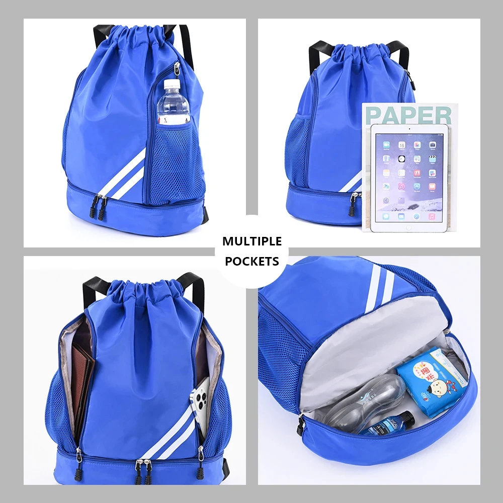 Sports Drawstring Backpack-String Swim Gym Bag with Shoes Compartment and Wet Proof Pocket for Women&Men for Soccer Basketball