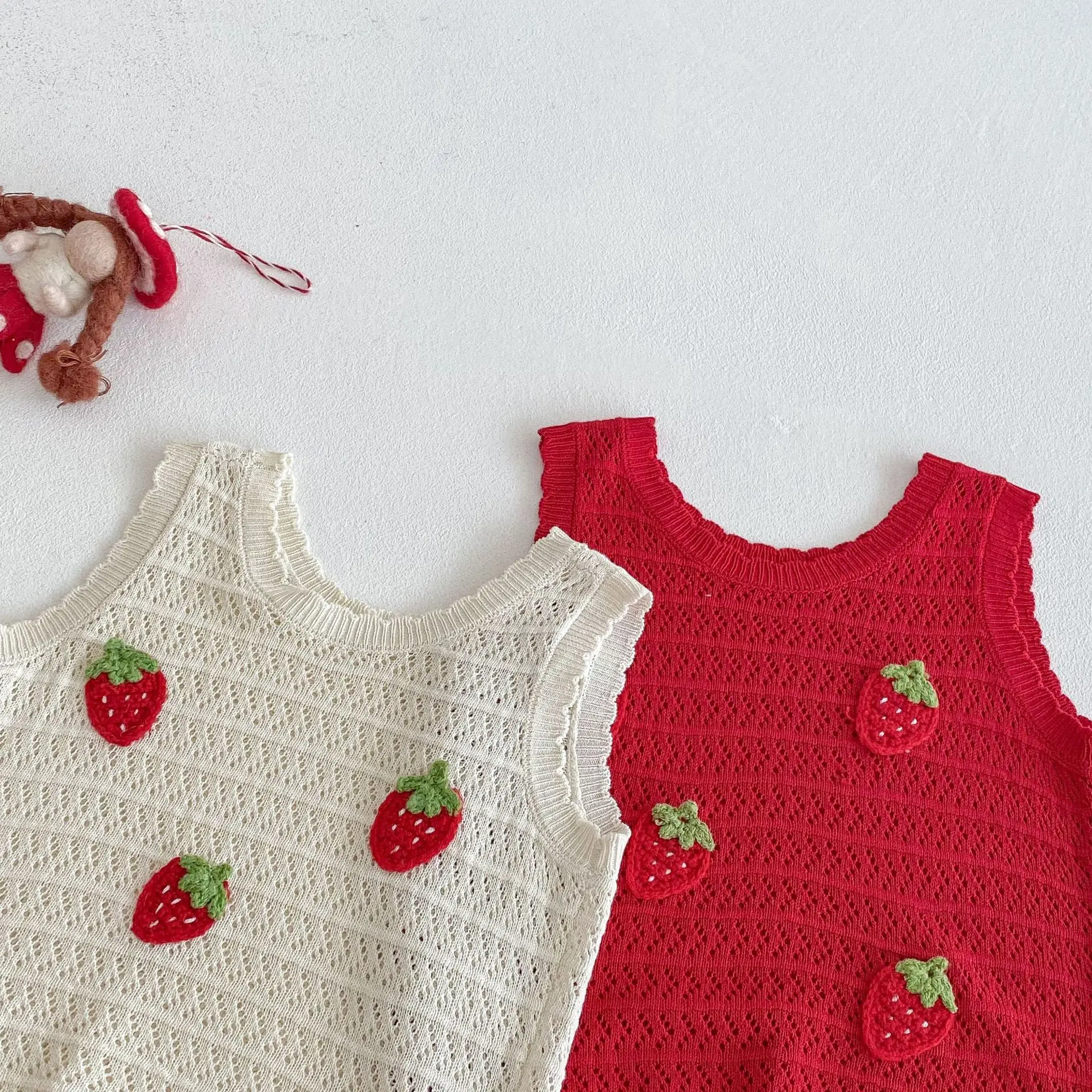 MILANCEl 2025 Summer Kids Clothing Set Strawberry Vest And Wide Leg Pants 2 Pcs Girls Suit Girls Clothes Suit