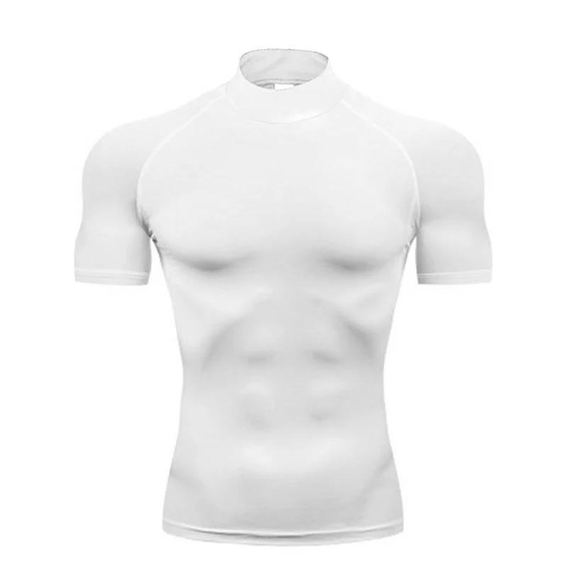 Plain Compression T Shirts Mens Summer Running T-shirts Turtleneck Elastic Quick Dry Sport Tees Athletic Gym Short Sleeve Shirt