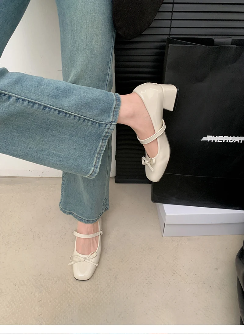 Patent Leather Women Mary Jane Shoes Fashion Shallow Butterfly-knot Shoes Spring Autumn Wedding Party Shoes