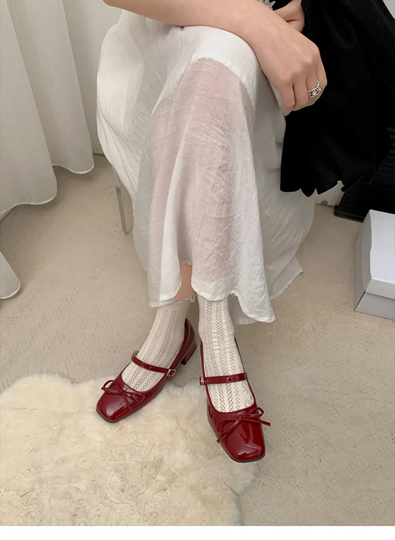 Patent Leather Women Mary Jane Shoes Fashion Shallow Butterfly-knot Shoes Spring Autumn Wedding Party Shoes