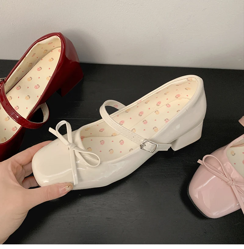 Patent Leather Women Mary Jane Shoes Fashion Shallow Butterfly-knot Shoes Spring Autumn Wedding Party Shoes