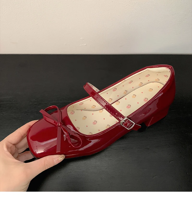 Patent Leather Women Mary Jane Shoes Fashion Shallow Butterfly-knot Shoes Spring Autumn Wedding Party Shoes
